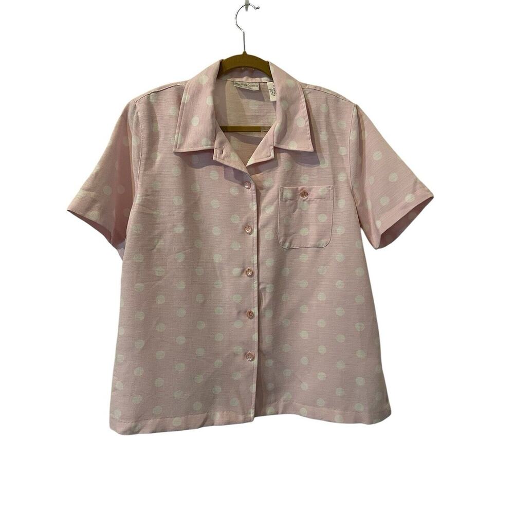 Drapers and Damons Womens XL Pink & White Polka Dots Button Front Top